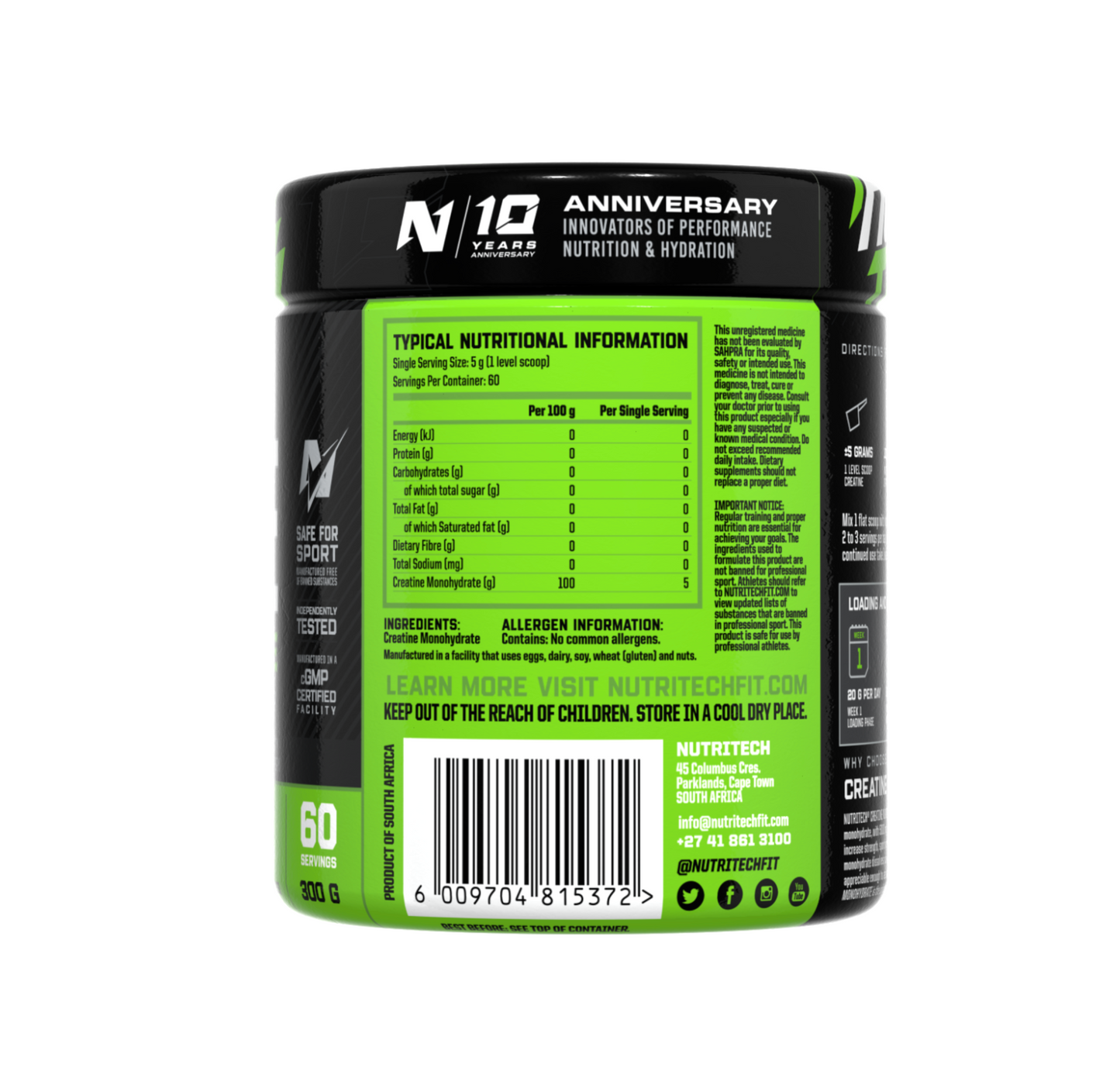 NUTRITECH CREATINE MONOHYDRATE 500g (100 Servings.)