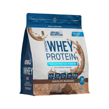 Package of Applied Nutrition Critical Whey Protein powder in chocolate milkshake flavor