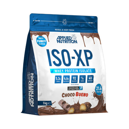 Applied Nutrition ISO-XP Whey Protein Isolate package with chocolate flavor on a white background