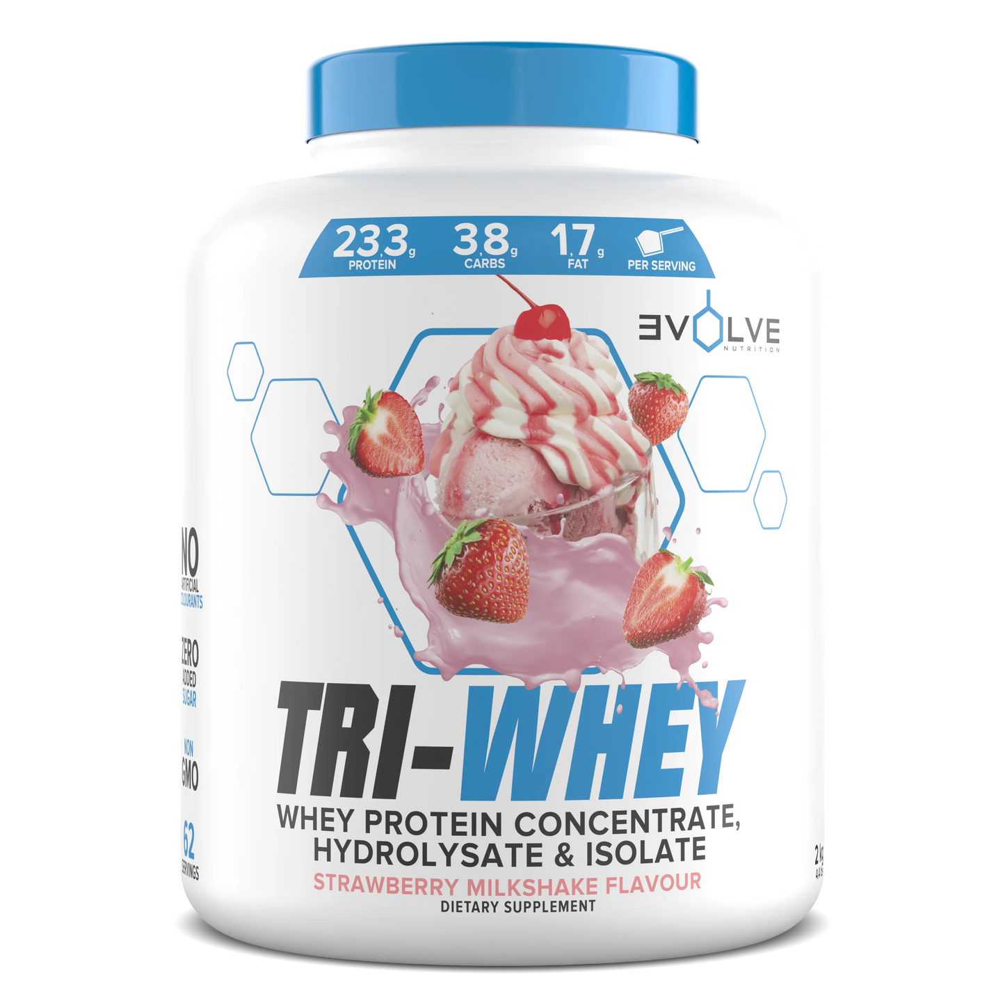 Evolve - Tri Whey - Strawberry Milkshake - 2kg (62 servings.)